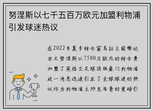 努涅斯以七千五百万欧元加盟利物浦引发球迷热议